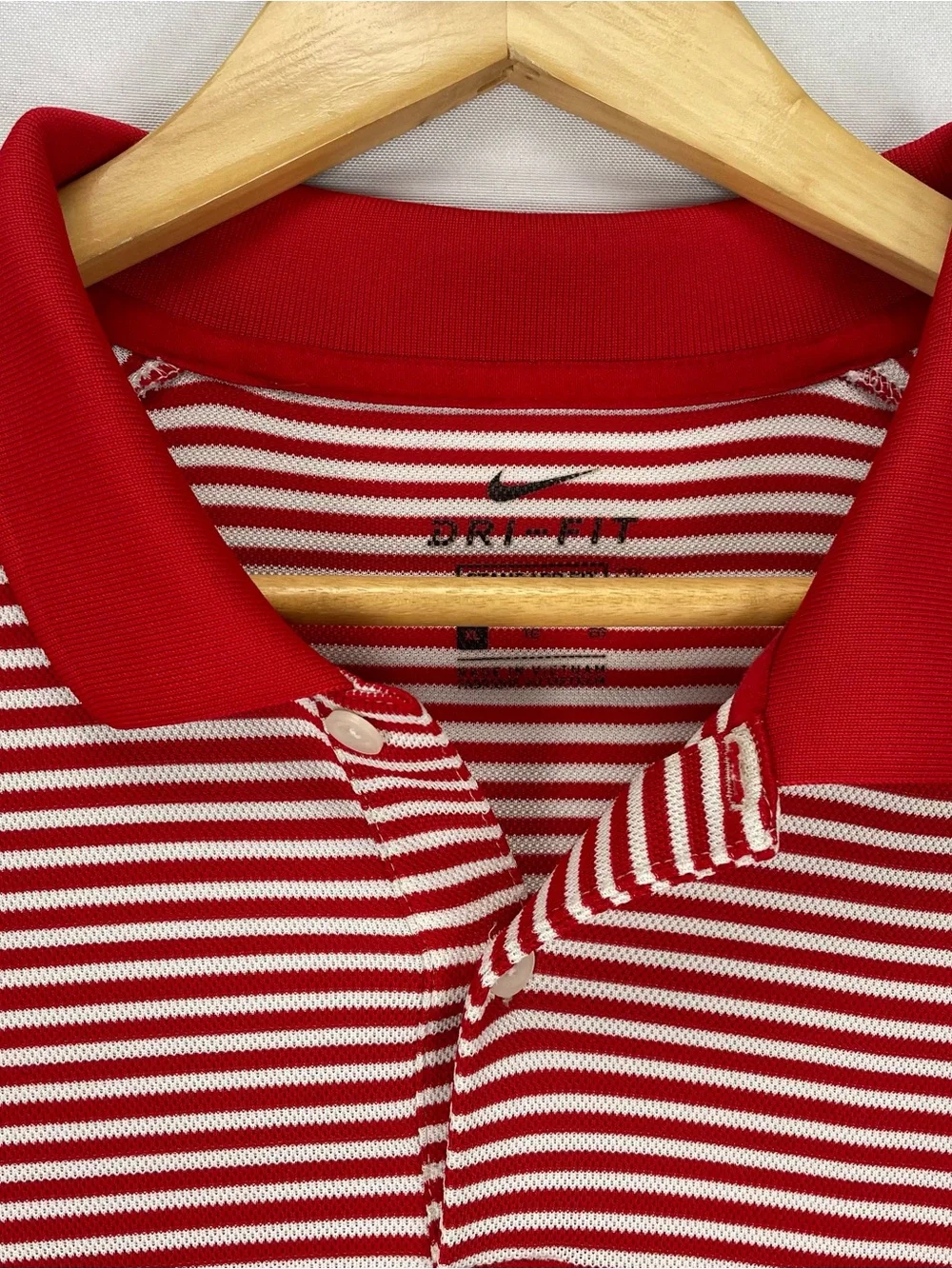 Nike Golf Polo Shirt Men's XL Red White Striped Standard Fit Performance Knit